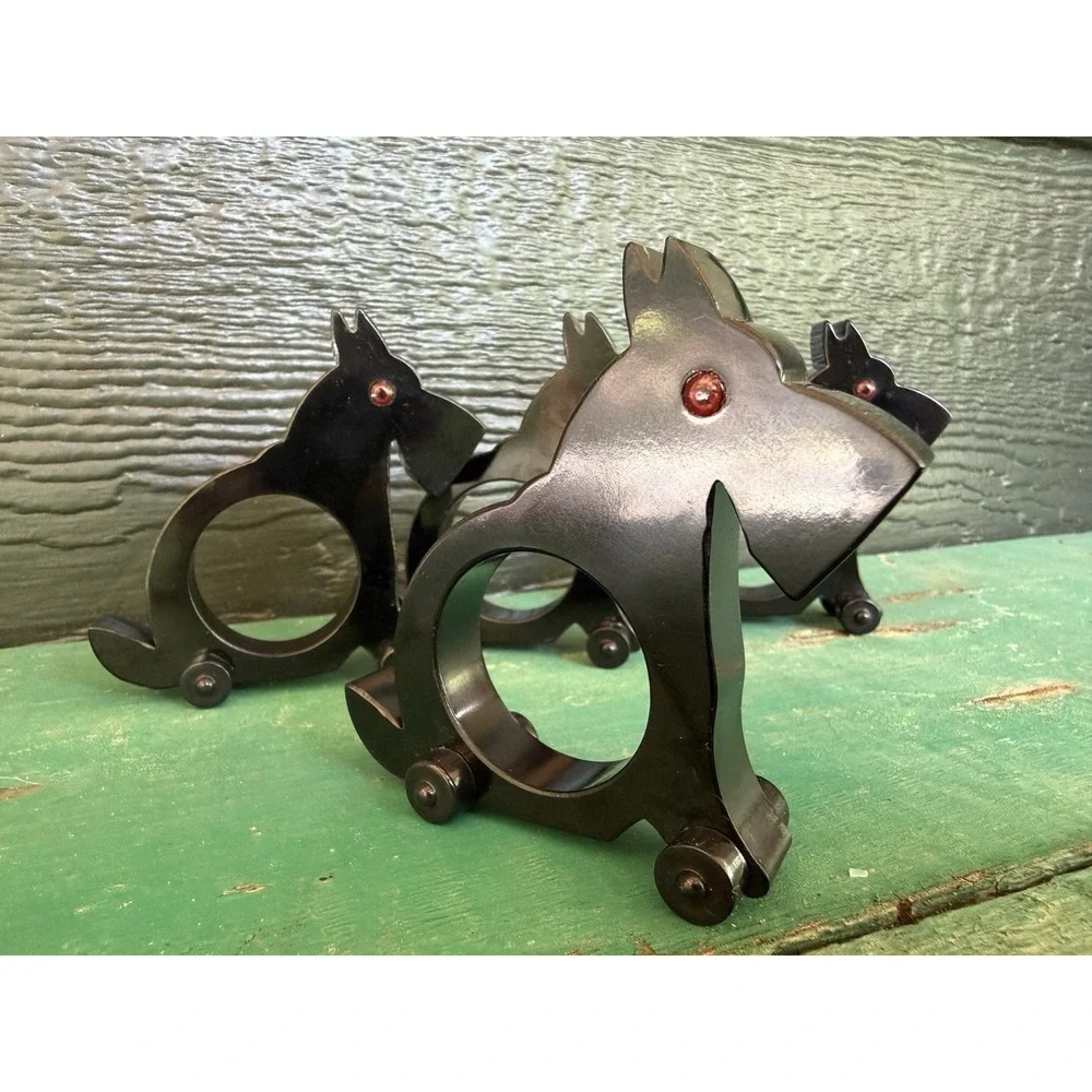 Lot 16 VTG Restoration Hardware Scottie Dog Napkin Rings Wheels Black
